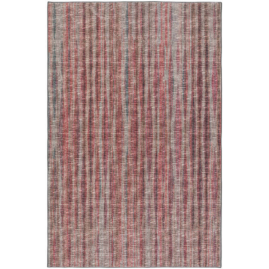 Close-up of the Dalyn Amador AA1 Blush Area Rug. Farmhouse style rug with beige, blush pink, and burgundy vertical stripes.