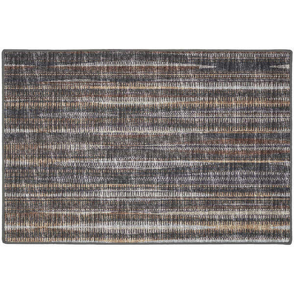 Close-up of the Dalyn Indoor/Outdoor Amador AA1 Fudge Area Rug, showcasing its brown, caramel, and taupe horizontal stripe pattern.