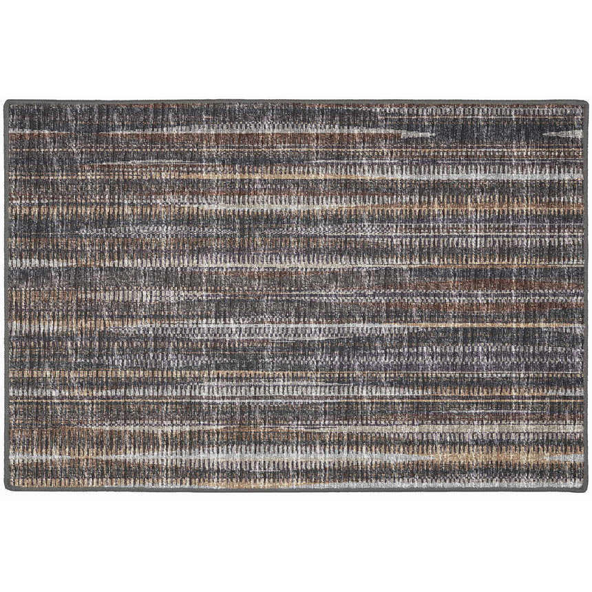 Close-up of the Dalyn Indoor/Outdoor Amador AA1 Fudge Area Rug, showcasing its brown, caramel, and taupe horizontal stripe pattern.