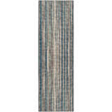 Close-up of the Dalyn Amador AA1 Mushroom Area Rug with vertical stripes in beige, brown, light brown, and navy.