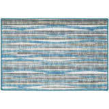 Dalyn Amador AA1 Sky Area Rug with horizontal stripes in sky blue, ivory, taupe, and chestnut.