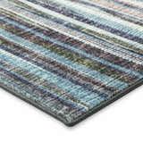 Close up of the Dalyn Amador AA1 Violet Area Rug featuring a striped pattern in chestnut, green, ivory, and purple.