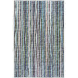 Close-up of the Dalyn Indoor/Outdoor Amador AA1 Violet Area Rug with vertical stripes in chestnut, green, ivory, and purple.