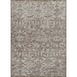 Close-up of the Dalyn Aberdeen AB1 Mushroom Washable Area Rug, featuring a traditional beige and taupe pattern.