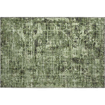 Close-up of Dalyn Aberdeen AB2 Cactus rug. Machine-made polyester microfiber in cactus, green, and taupe shades. Farmhouse style.
