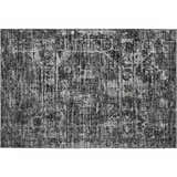 Close-up of the Dalyn Aberdeen AB2 Midnight Washable Area Rug. Farmhouse style, with shades of black and taupe.