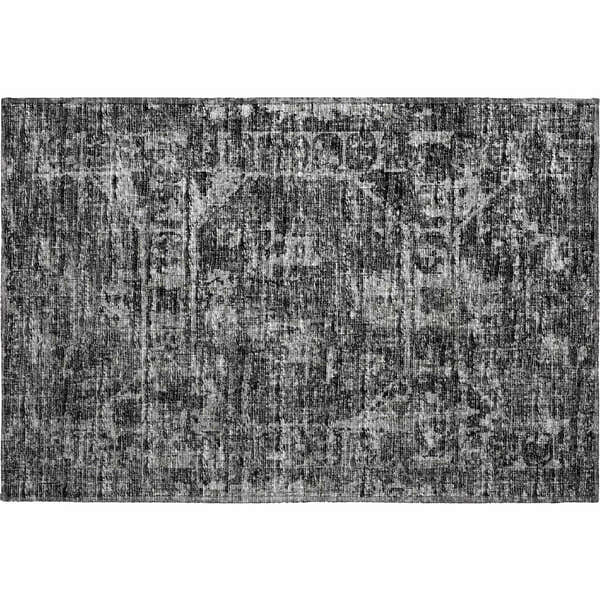 Close-up of the Dalyn Aberdeen AB2 Midnight Washable Area Rug. Farmhouse style, with shades of black and taupe.