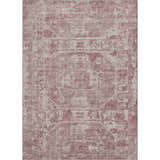 Close-up of the Dalyn Aberdeen AB2 Rose Washable Area Rug. Pink and taupe farmhouse style rug with a traditional design.