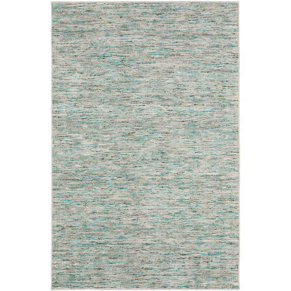 Close-up of the Dalyn Arcata AC1 Aruba Area Rug, a hand-loomed rug with aqua, teal, and olive horizontal stripes.