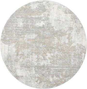 Close-up of round Adwoa Boutique Rug. Contemporary design in cloud gray, dark gray, and nutmeg hues. Design-Round-67