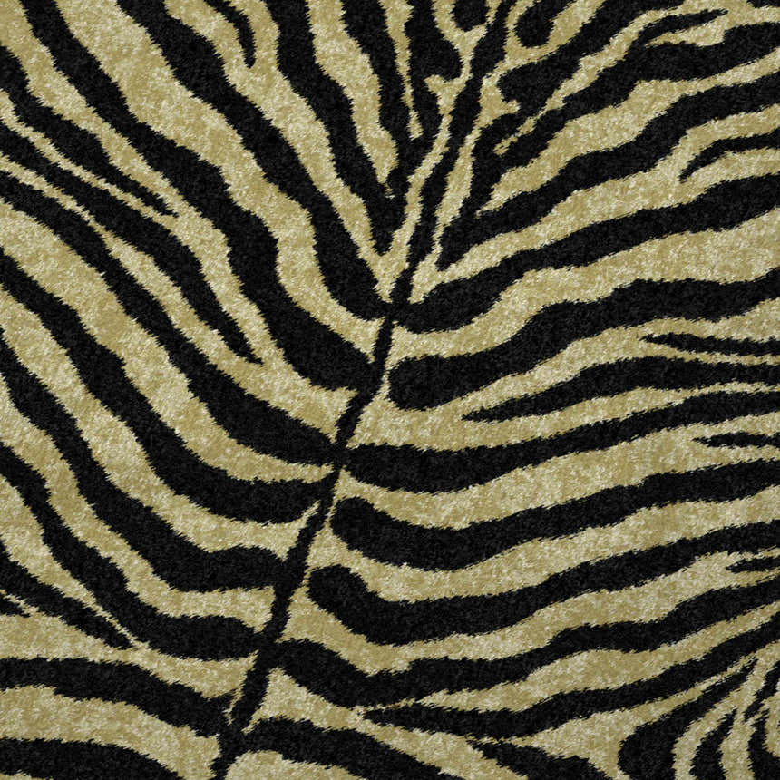 Close-up of the Dalyn Akina AK1 Gold Washable Area Rug featuring a bold black and gold zebra stripe pattern.