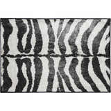 Close-up of the Dalyn Machine Akina AK1 Ivory Washable Area Rug, featuring a bold black and ivory zebra stripe pattern.