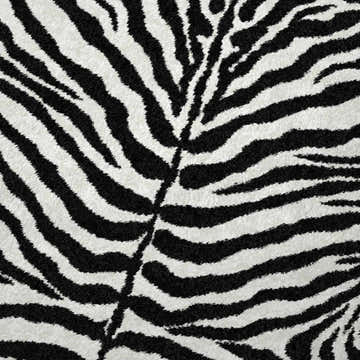 Close-up of the Dalyn Machine Akina AK1 Ivory Washable Area Rug, featuring a bold black and ivory zebra stripe pattern.