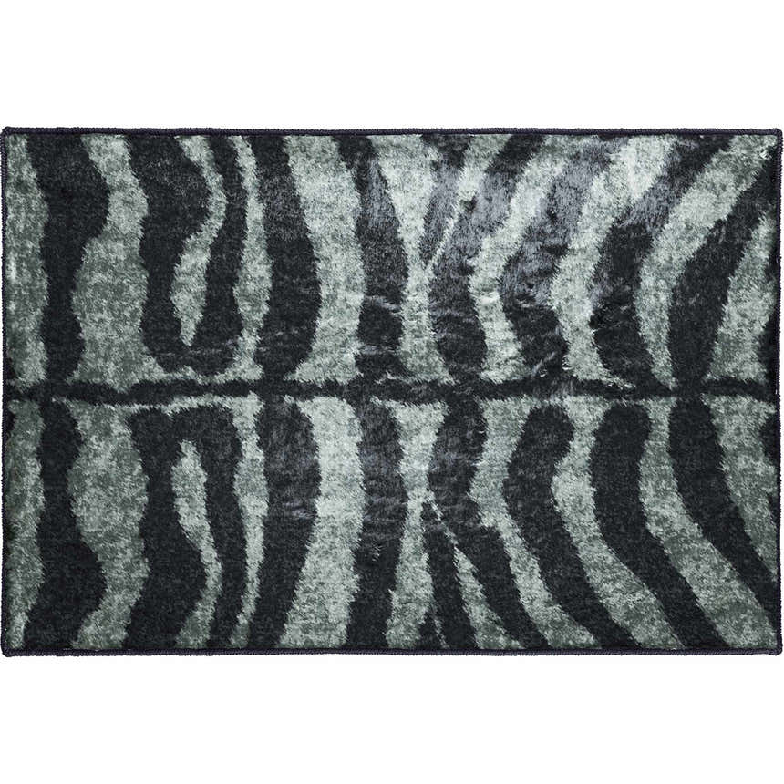 Dalyn Machine Akina AK1 Midnight Washable Area Rug with a bold black and taupe zebra stripe design. Casual style.