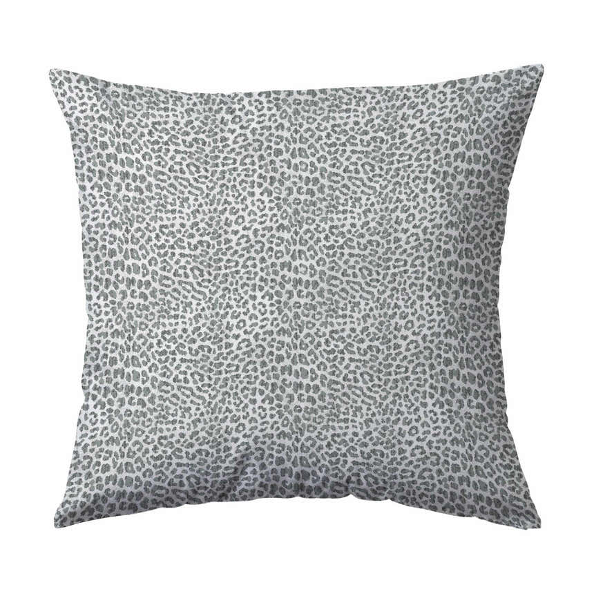 Close-up of Dalyn Machine Akina AK2 Flannel Washable Area Rug, flannel color, with a gray leopard print pattern.