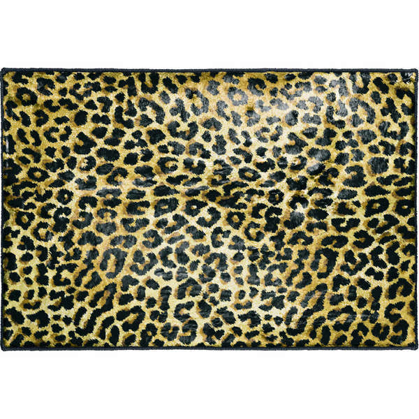 Close-up of the Dalyn Machine Akina AK2 Gold Washable Area Rug featuring a black and gold leopard print pattern.