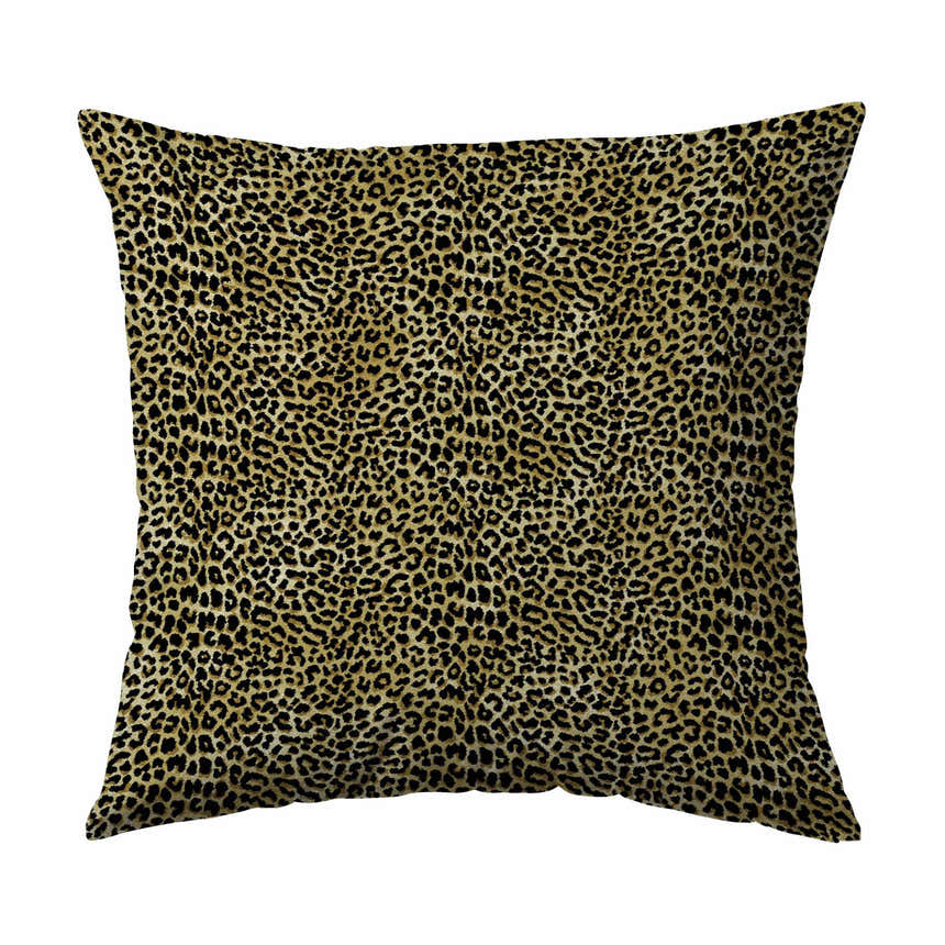 Close-up of a Dalyn Akina AK2 Gold Washable Area Rug showing its black and gold leopard print pattern and soft texture.