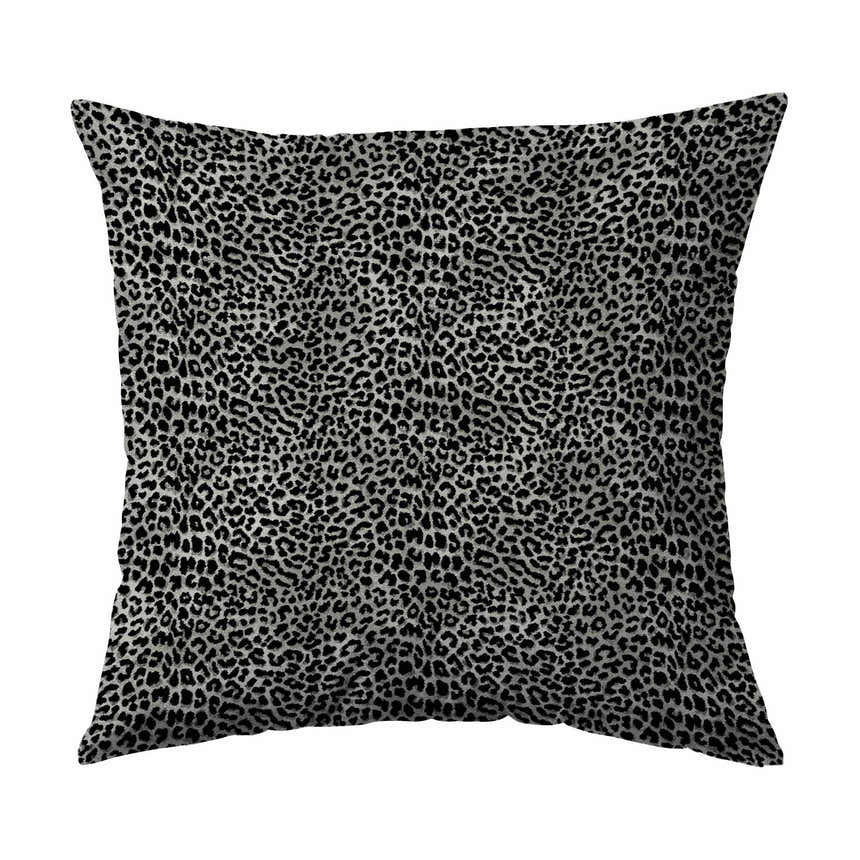 Close up of Dalyn Machine Akina AK2 Midnight Washable Area Rug with a black and gray leopard print pattern.