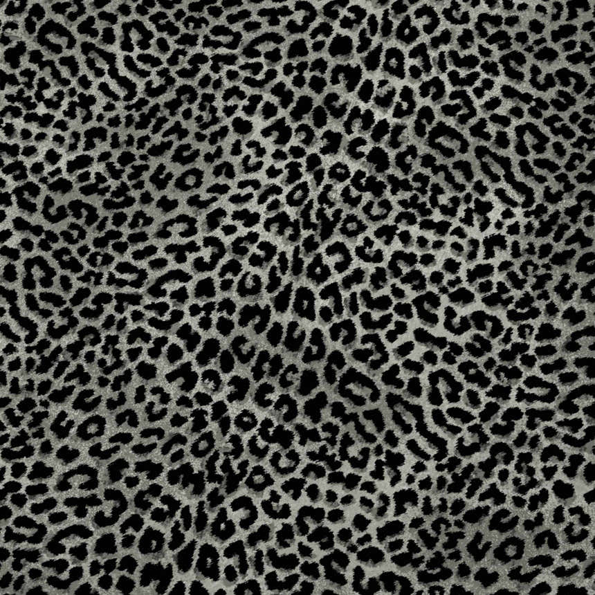 Close-up of Dalyn Akina AK2 Midnight Washable Area Rug with a black animal print pattern on a taupe background.