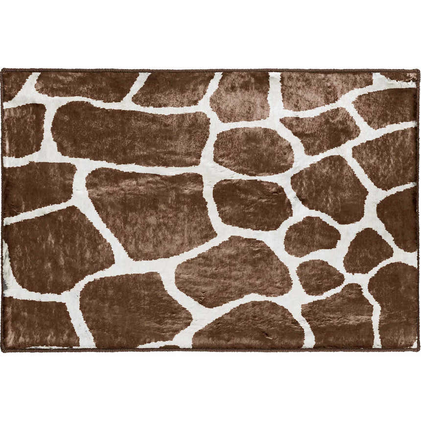 Close-up of the Dalyn Machine Akina AK4 Chocolate Washable Area Rug with a brown and white animal print pattern.