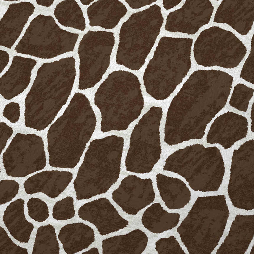 Close-up of the Dalyn Machine Akina AK4 Chocolate Washable Area Rug featuring a brown and chestnut giraffe print.