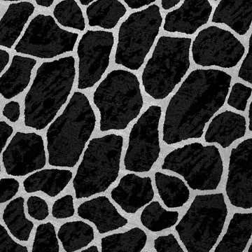 Close-up of the Dalyn Machine Akina AK4 Midnight Washable Area Rug, featuring a black and white abstract animal print.