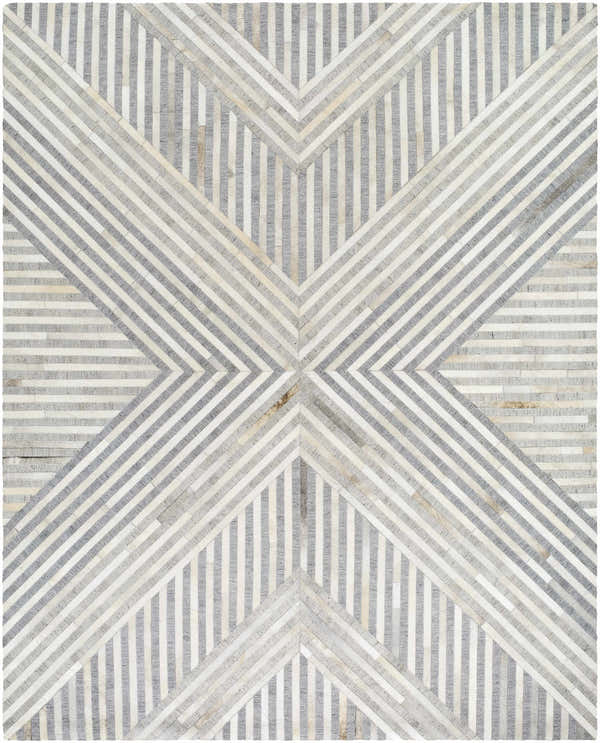 Close-up of Akiye Area Rug. Beige, cream, and gray geometric pattern with a mid-century modern, Scandinavian style. Design-Rectangle-810