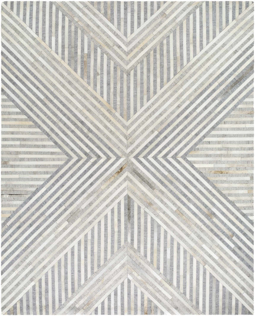 Close-up of Akiye Area Rug. Beige, cream, and gray geometric pattern with a mid-century modern, Scandinavian style. Design-Rectangle-810