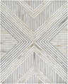 Close-up of Akiye Area Rug. Beige, cream, and gray geometric pattern with a mid-century modern, Scandinavian style. Design-Rectangle-810