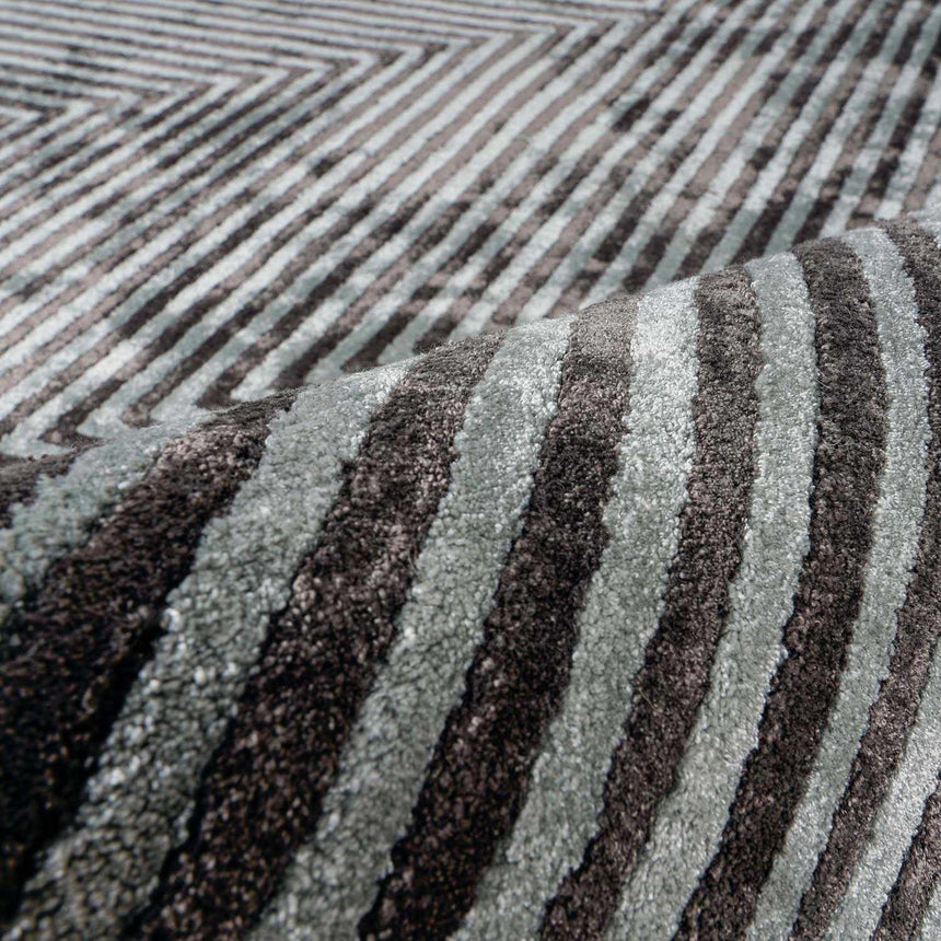 Quartz Patterned Sheen Gray/Green Viscose Rug