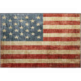 Dalyn Americana AM1 Red Washable Area Rug with a distressed American flag design in beige, red, and blue.