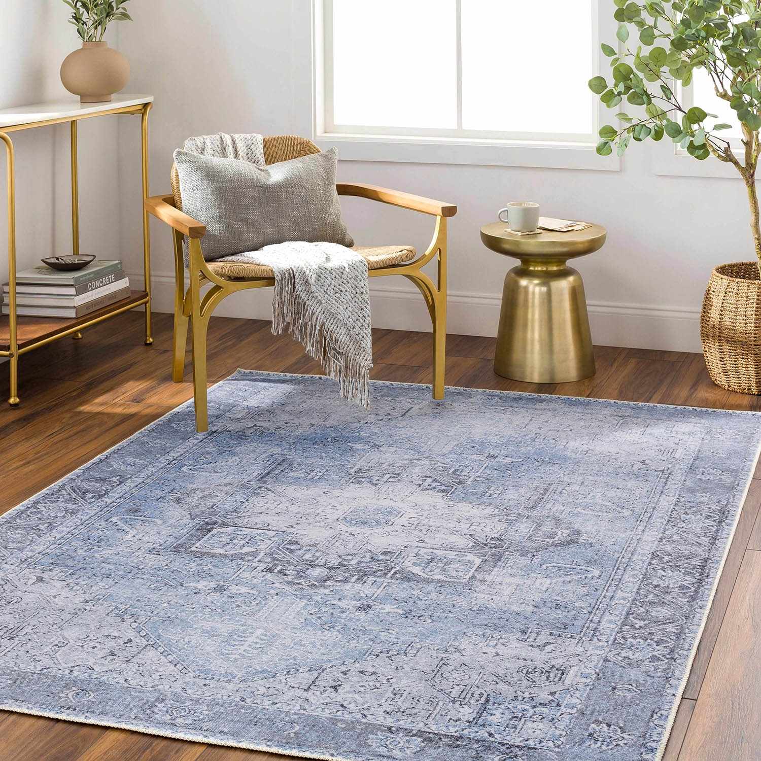 Aqua Rosman Washable Area Rug Clearance