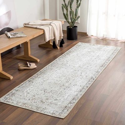 Haile Cream & Green Washable Area Rug