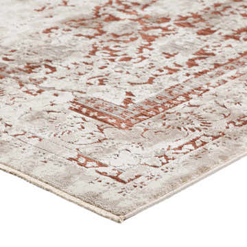 Close-up of the Dalyn Antalya AY2 Paprika Area Rug showing its traditional paprika and tan floral pattern and soft texture.