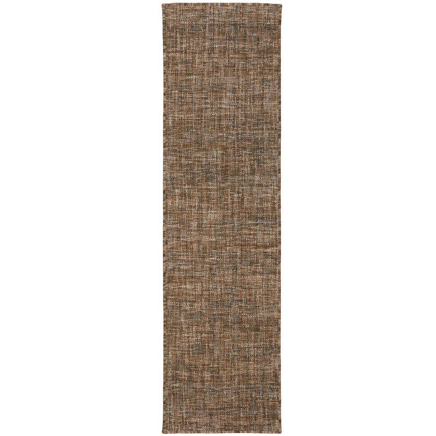 Close-up of the hand-loomed Dalyn Abruzzo AZ1 Chocolate Area Rug. Features brown, chestnut, ivory, and taupe tones.