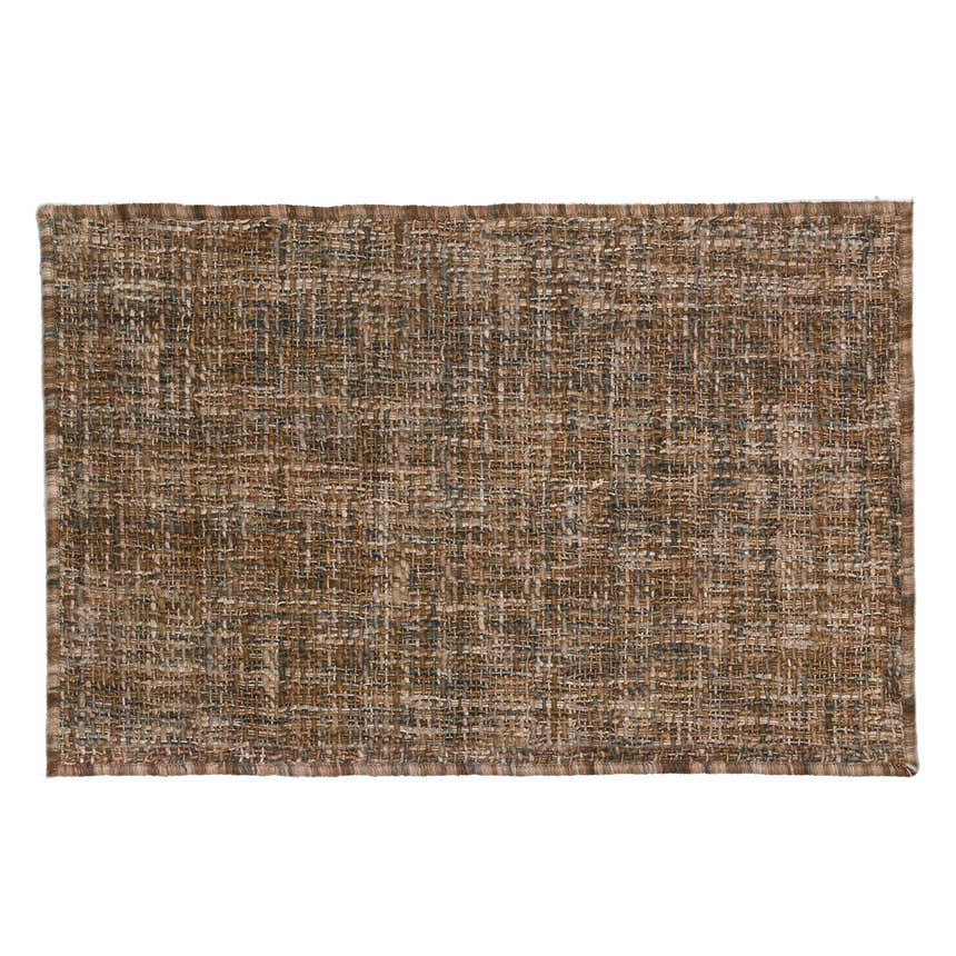 Close-up of the hand-loomed Dalyn Abruzzo AZ1 Chocolate area rug, showcasing its brown, taupe, and ivory woven texture.
