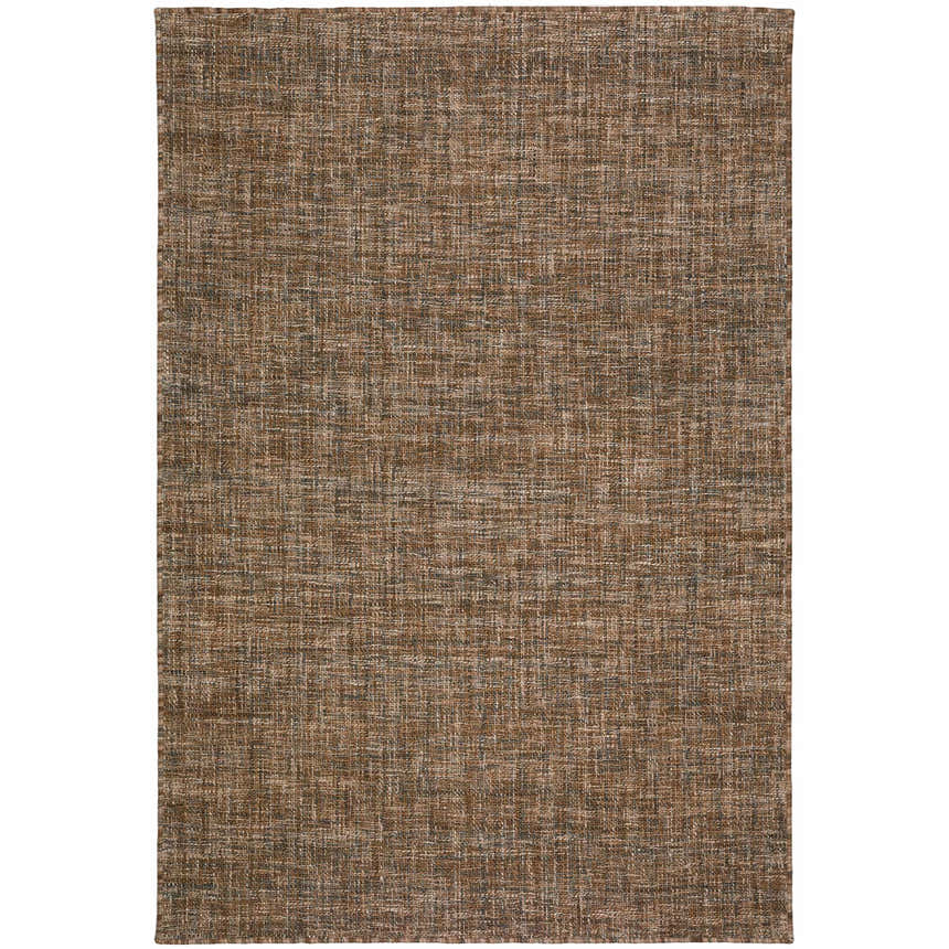 Close-up of the hand-loomed Dalyn Abruzzo AZ1 Chocolate Area Rug. Features brown, chestnut, ivory, and taupe wool and cotton.