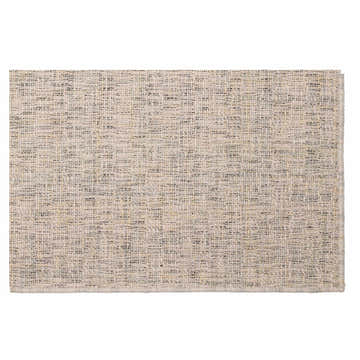 Close-up of the hand-loomed Dalyn Abruzzo AZ1 Ivory Area Rug. Beige, chestnut, and light gray wool and cotton texture.