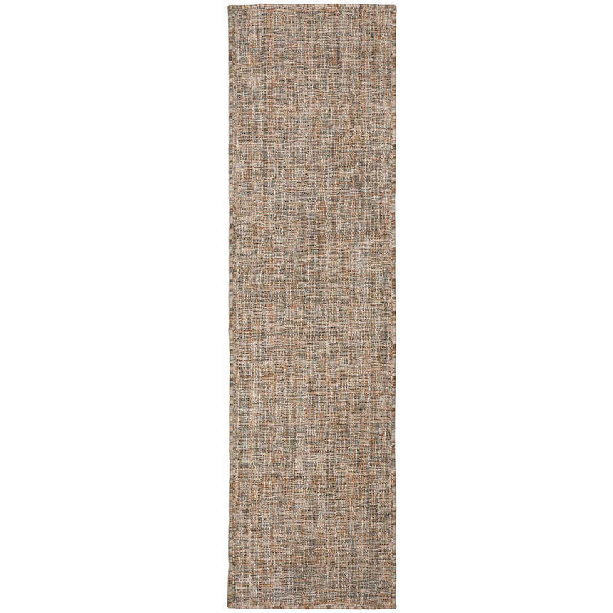 Close-up of Dalyn Abruzzo AZ1 Putty Area Rug. Hand-loomed wool rug with beige, brown, and taupe hues in a casual, textured design.