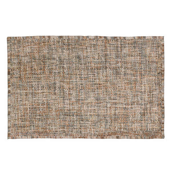 Close-up of the hand-loomed Dalyn Abruzzo AZ1 Putty Area Rug. Woven texture in beige, brown, and taupe wool and cotton.