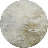 Close-up of round Dalyn Luxury Bresca BC2 Wheat Washable Area Rug. Beige, tan, and ivory distressed pattern.
