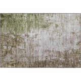 Close-up of Dalyn Luxury Bresca BC3 Brown Washable Area Rug. Features aloe, beige, and brown tones with a distressed pattern.