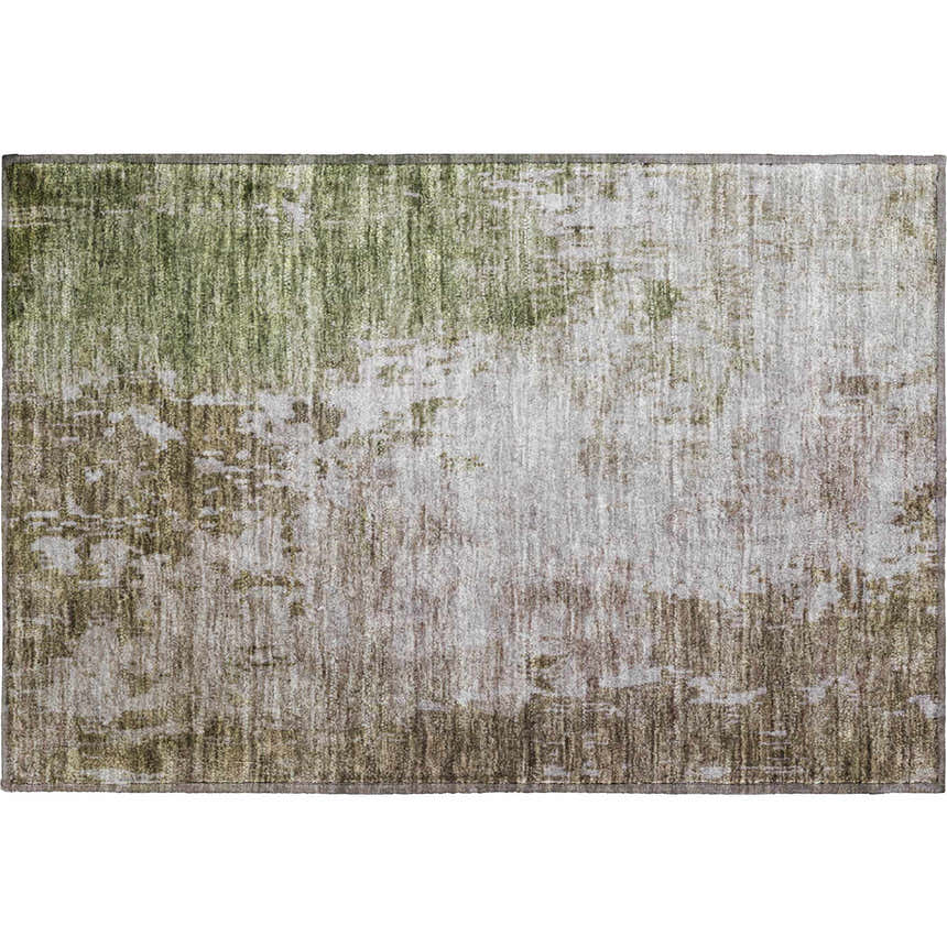 Close-up of Dalyn Luxury Bresca BC3 Brown Washable Area Rug. Features aloe, beige, and brown tones with a distressed pattern.