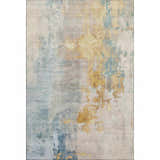 Abstract Dalyn Luxury Bresca BC4 Linen Washable Area Rug with beige, gold, teal, and ivory hues.