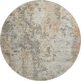 Close-up of a round Dalyn Luxury Bresca BC5 Terracotta Washable Area Rug with beige, burnt orange, and dark brown distressed pattern.