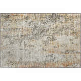 Close-up of the Dalyn Luxury Bresca BC5 Terracotta Washable Area Rug. Beige, burnt orange, and dark brown abstract pattern.