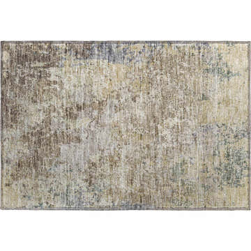 Close-up of the Dalyn Luxury Bresca BC6 Beige Washable Area Rug, featuring beige, brown, and blue hues in a distressed pattern.