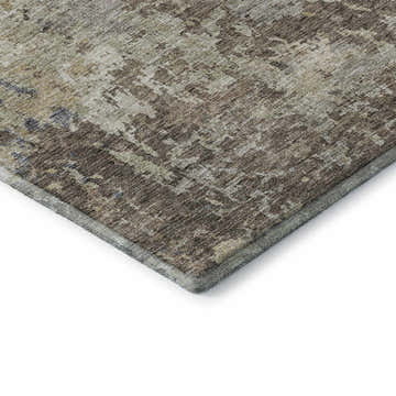Close-up of the Bresca BC6 Beige Washable Area Rug. The rug has a transitional design with beige, brown, and blue tones.