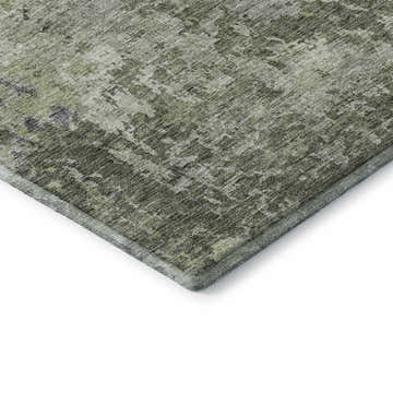 Close-up of the Dalyn Luxury Indoor/Outdoor Bresca BC6 Green Washable Area Rug, showing its aloe, sage, and charcoal pattern.