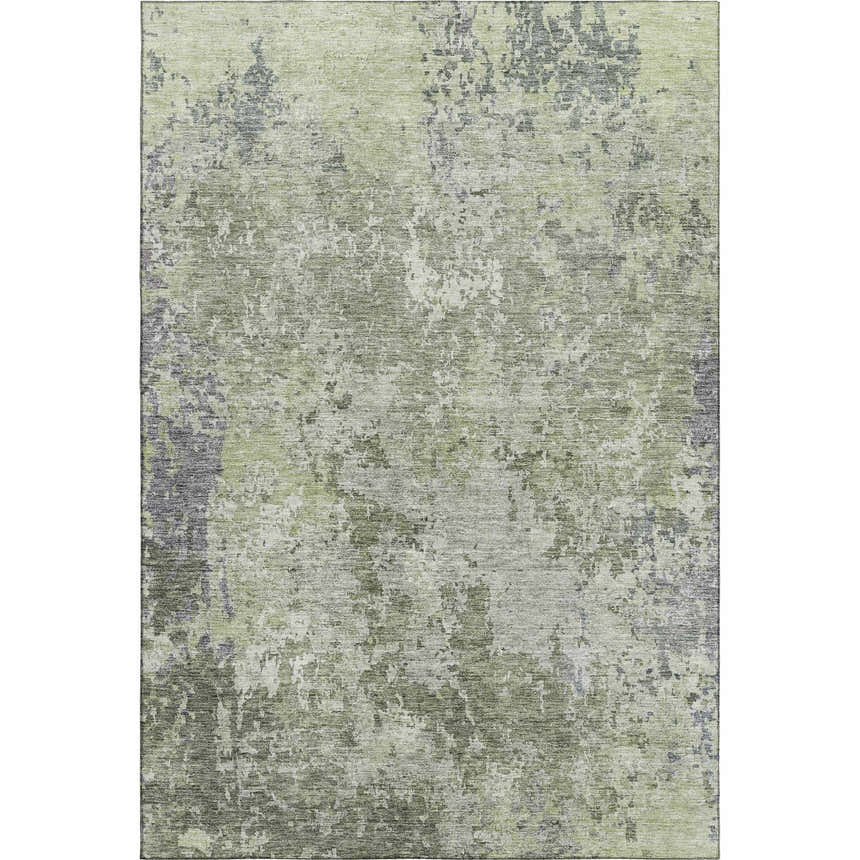 Close-up of the Dalyn Luxury Bresca BC6 Green Washable Area Rug, featuring aloe, sage, and charcoal hues in an abstract pattern.